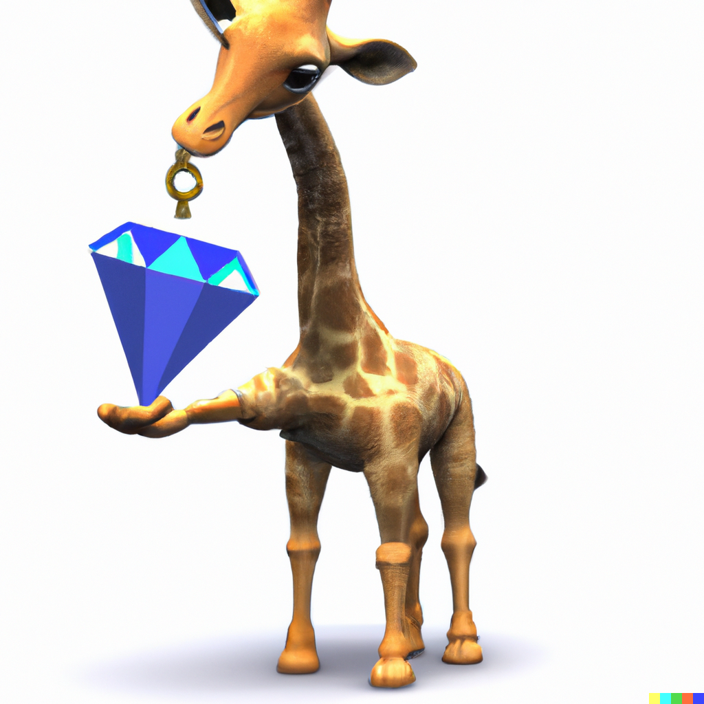 3D render of a giraffe carrying a diamond